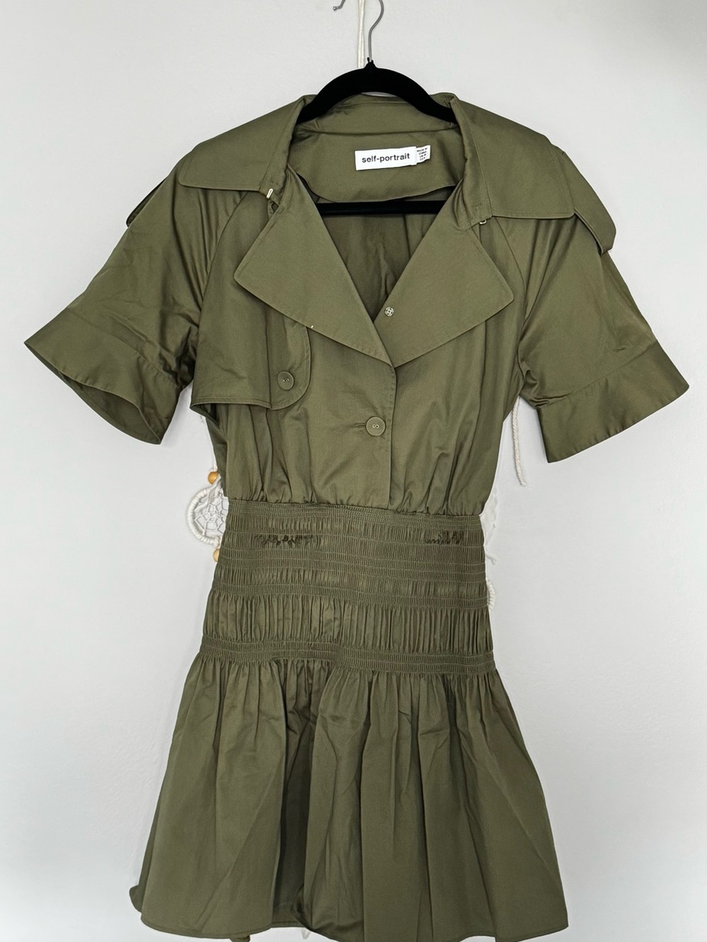 Self-Portrait Light Olive Short Sleeve Shirt Dress